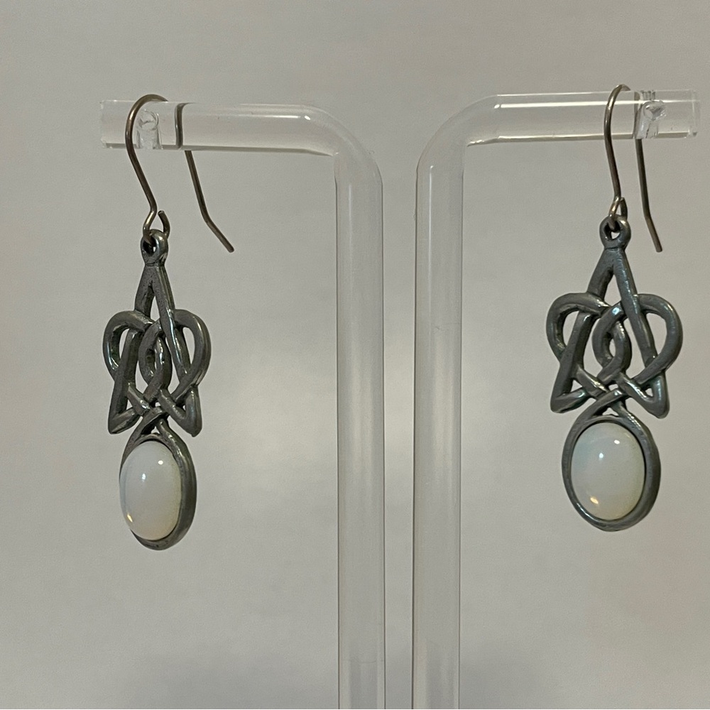 Elegant Irish Knot Silver and Moonstone Dangle Earrings
